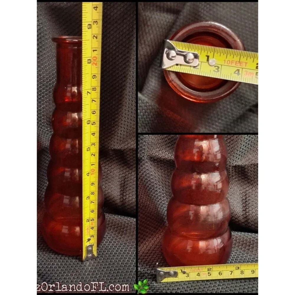 VINTAGE: Ruby Red Ripple Boho Beehive Glass Vase 8.5” Art Deco Home Decor *HTF*